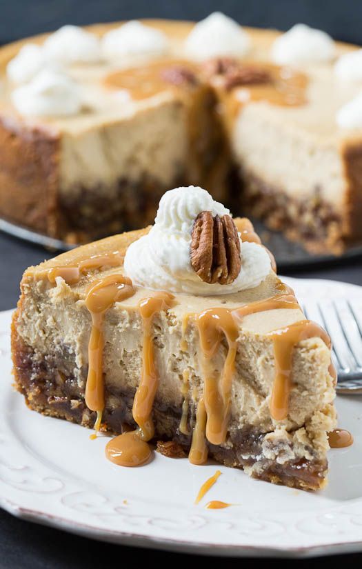 Pecan Pie Cheesecake with Dulce de Leche Sauce