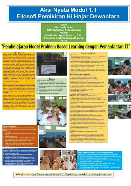 Aksi Nyata Modul 1.1 tentang Filosofi Pemikiran Ki Hajar Dewantara Calon Guru Penggerak Angkatan 5 Kabupaten Ngawi "Pembelajaran Model Problem Based Learning dengan Pemanfaatan IT"