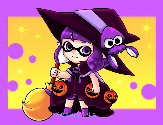 プラムのアトリエ 18年 ハロウィン スプラトゥーン2 インクリング ガール イカ 魔女ver ミニキャラ イラスト プラムのアトリエ 18年 ハロウィン スプラトゥーン2 インクリング ガール イカ 魔女ver ミニキャラ イラスト