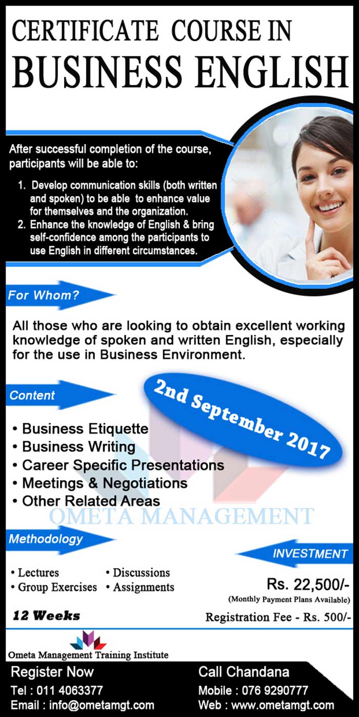 Ometa Management | Certificate Course in Business English.  