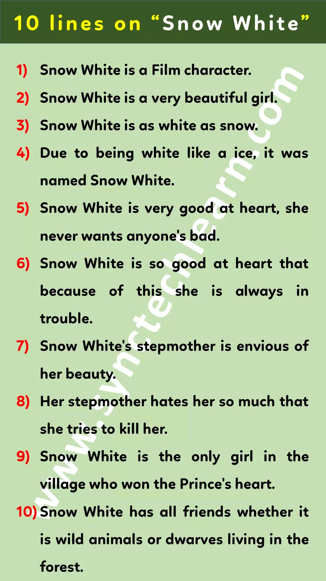 10 lines on Snow White in English