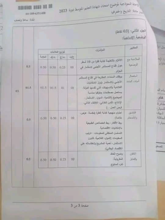 التصحيح الوزاري لامتحان التاريخ والجغرافيا و التربية المدنية _شهادة التعليم المتوسط دورة 2023_