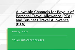 Allowable Channels for Payout of Personal Travel Allowance (PTA) and Business Travel Allowance (BTA)...
