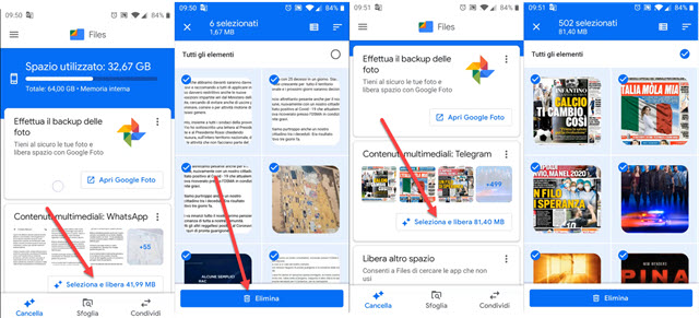 eliminare i contenuti multimediali di whatsapp e telegram