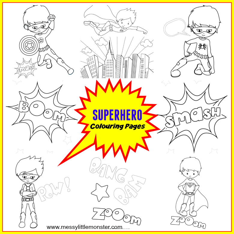 free printable superhero colouring pages  messy little monster