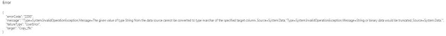 given value of type String from the data source cannot be converted to type nvarchar
