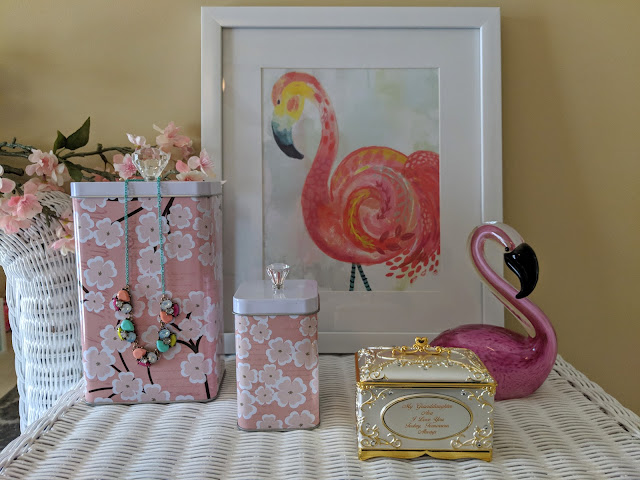 Flamingos and cherry blossom room styling