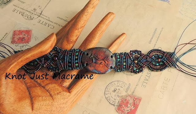 Micro macrame bracelet with Star Spirit Studio raku horse focal