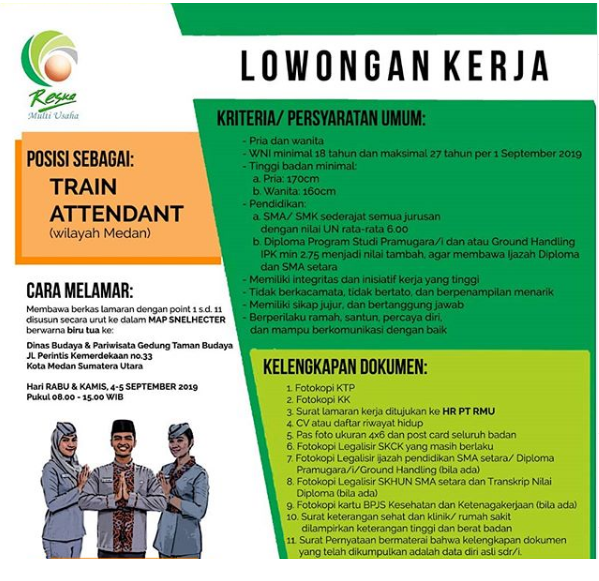 Lowongan PT Reska Multi Usaha Train Attendant Wilayah Medan Tingkat SMA D3