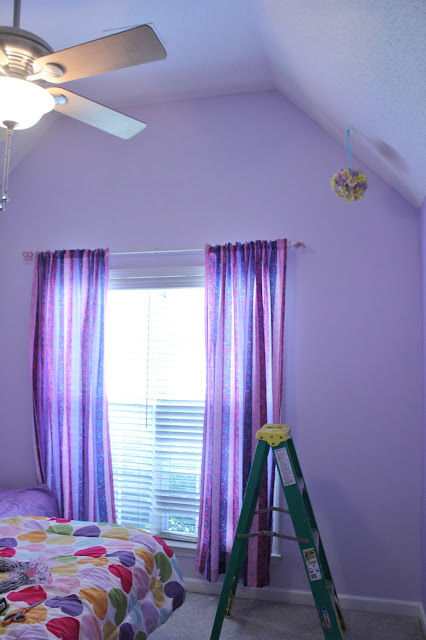 Lavender room with washi tape wall pattern looks like wallpaper