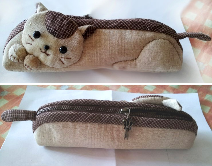 How to make kitten pencil bag step by step DIY tutorial instructions. Как сделать сумочку-котенка (пенал), инструкции