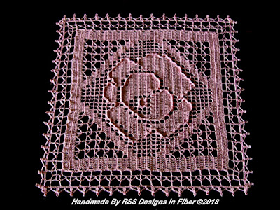  Light Pink Filet Crochet Rose Doily - Handmade By Ruth Sandra Sperling of RSS Designs In Fiber