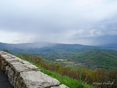 mountain view and stone wall