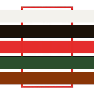 A set of five coloured stripes imposed over a book cover: white, black, red, green, ginger