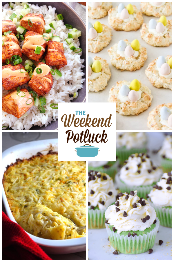 A virtual recipe swap with Baked Bang-Bang Salmon Bites, Easter Coconut Macaroons, Cheesy Hash Brown Casserole, Cannoli Cupcakes and dozens more!