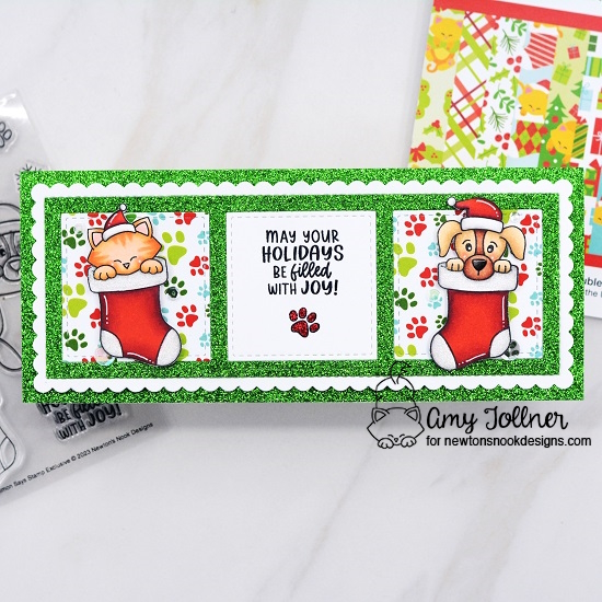 Christmas Stocking Card by Amy Tollner | STAMPtember Exclusive: Santa Paws Stamp Set by Newton's Nook Designs for Simon Says Stamp