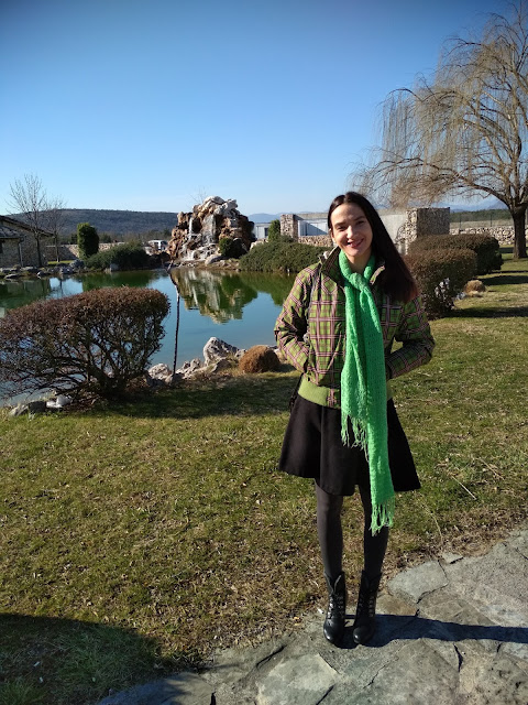 A little black skater dress and a green winter jacket (Ethno village Herceg, Herzegovina)