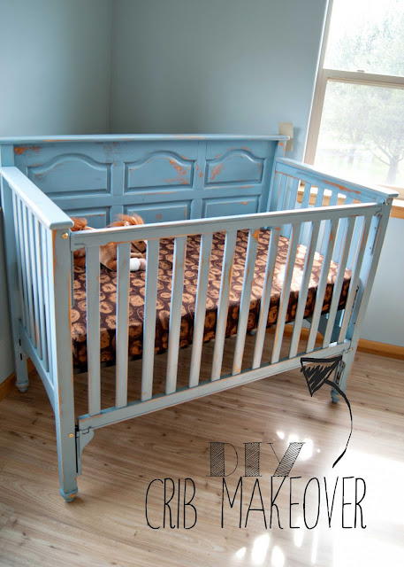 Crib makeover - from ugly brown to blue