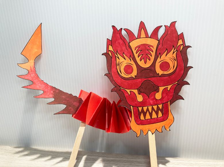 Chinese new year dragon puppet craft for kids