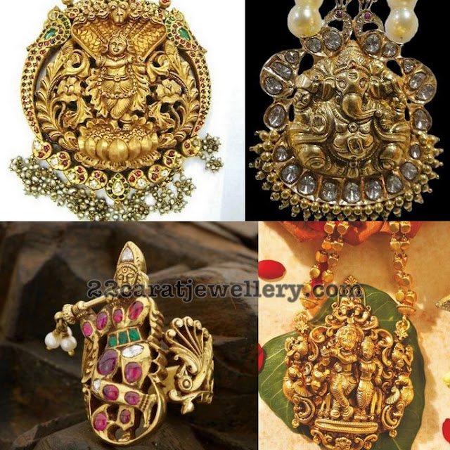 Antique Radha Krishna and Ganesh Pendants