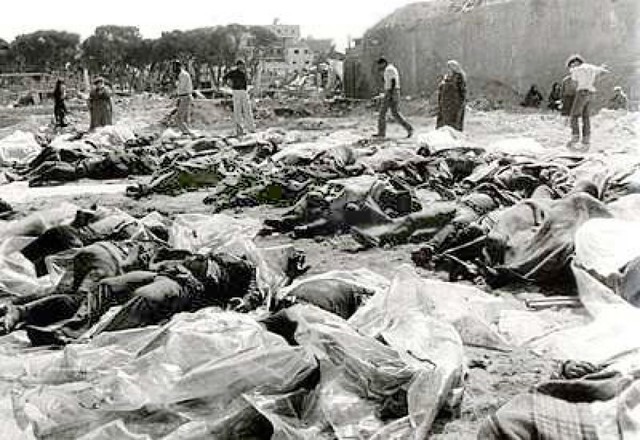 Dead bodies in the aftermath of the Deir Yassin massacre, 1948