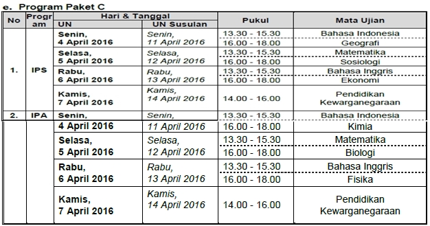 Jadwal UN 2016