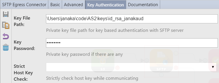 SFTP connector configuration: Key Authentication tab