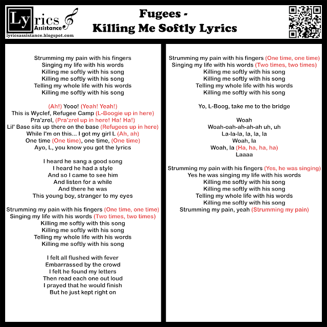 Fugees - Killing Me Softly Lyrics | lyricsassistance.blogspot.com