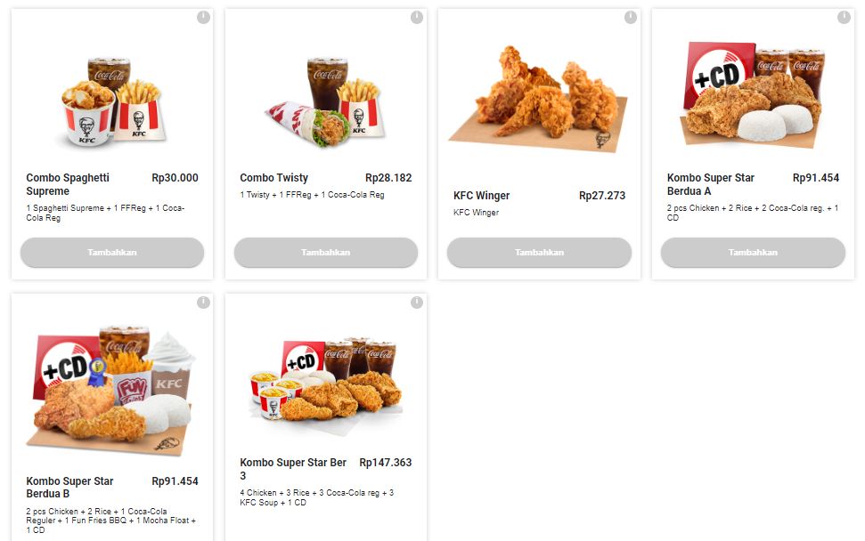 Harga menu combo KFC 3 2023