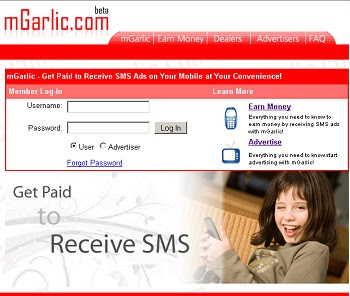 mGarlic.com - Earn money for Receiving Ads SMS on Mobile