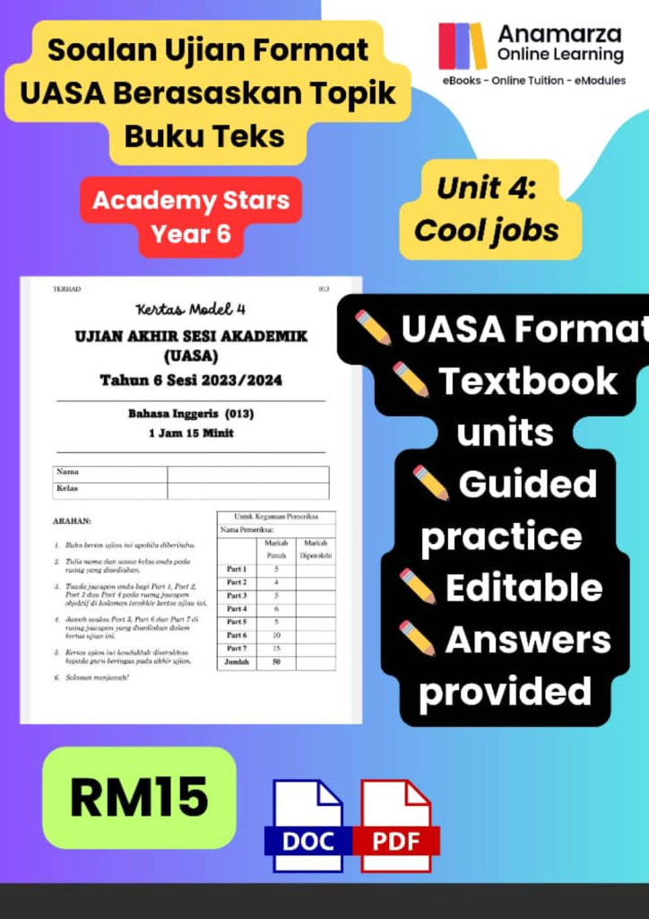 TAHUN 6 UNIT 4 SET SOALAN BI UASA