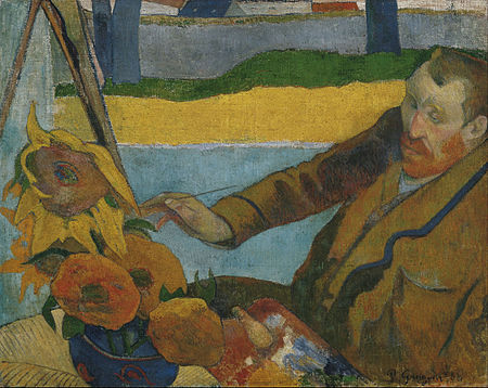 quadro pintado por Paul Gauguin mostrando Van Gogh pintando girassóis