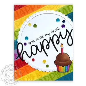 Sunny Studio Stamps: Happy Thoughts Rainbow Striped Birthday Cupcake Card by Mendi Yoshikawa