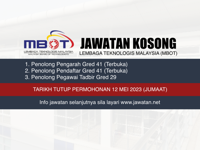 Jawatan Kosong Lembaga Teknologis Malaysia (MBOT) Mei 2023