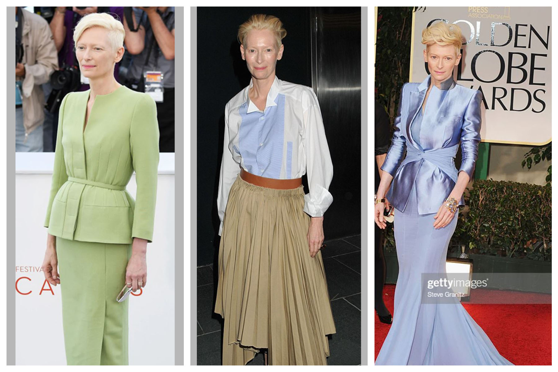 Acxtress Tilda Swinton looks very elegant and sometimes edgy in her skirt looks