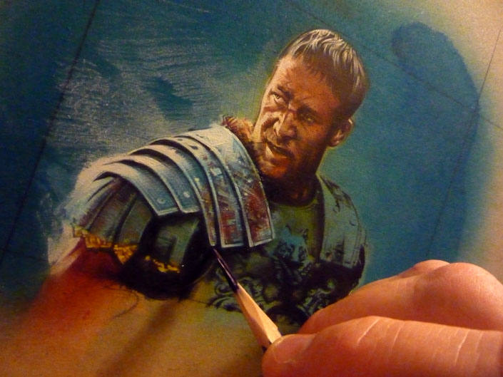 Russell Crowe as Gladiator, original artwork by Jeff Lafferty