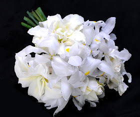 white iris and rose lily wedding bouquet