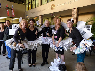 The lower division librarians joined us in the costume effort!  Here are nancy, Christina, Jan, me and Kathleen.