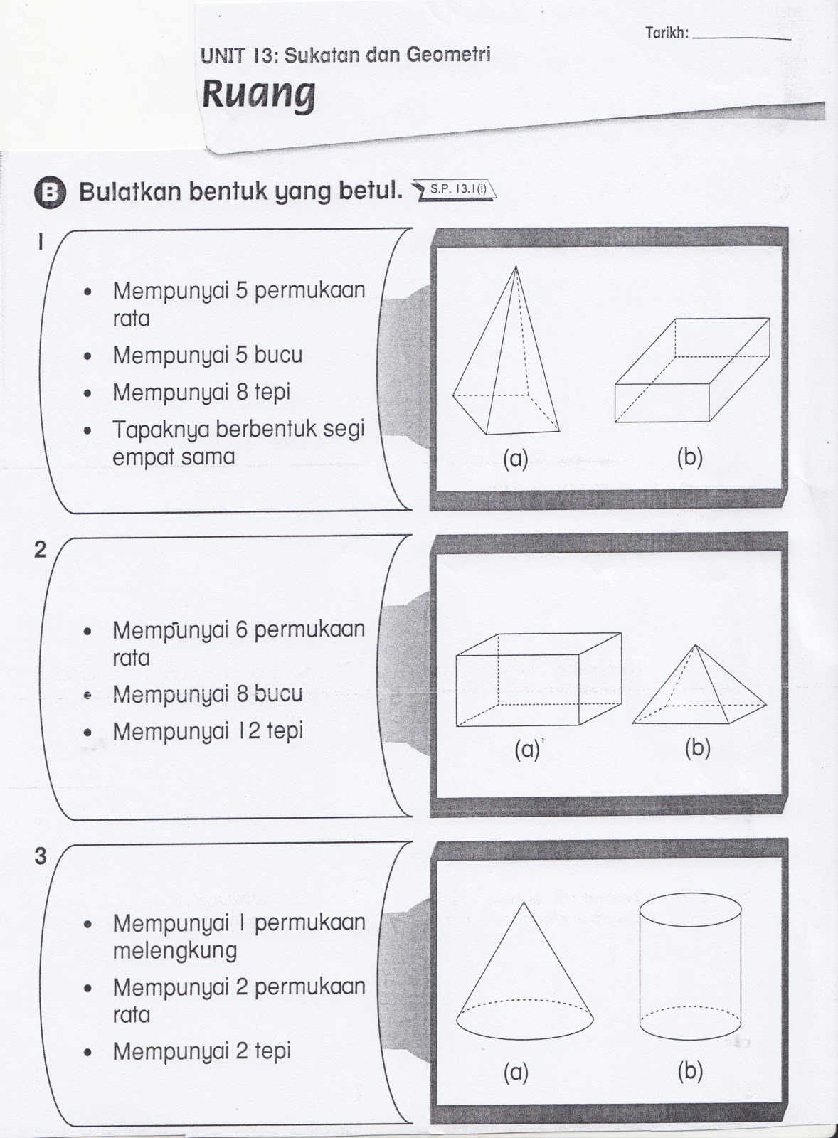 SUDUT MATEMATIK: Lembaran Kerja 9 ( Bentuk 3D )