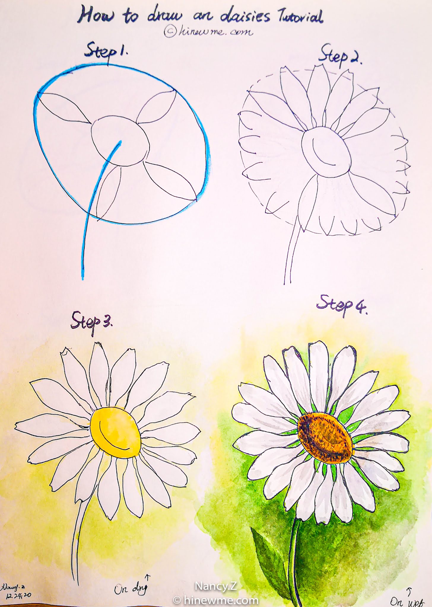 6easy draw flower skills, Watercolor flowers, come to see my tips