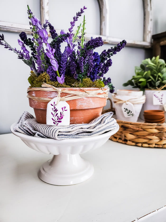 lavender pot with hanging tag