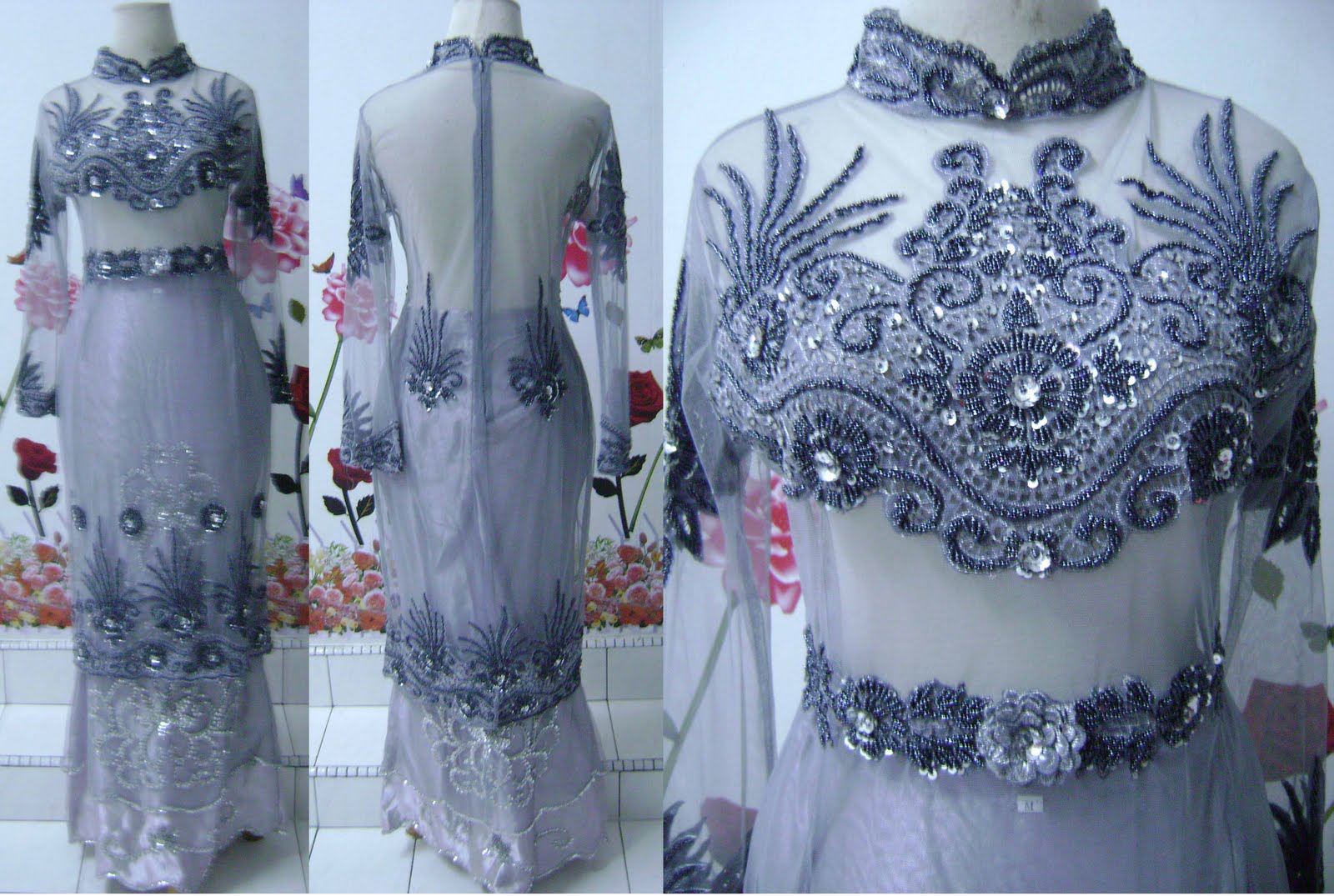  BAJU PENGANTIN KEBAYA SULAM KEBAYA KURUNG GREY BAJU 