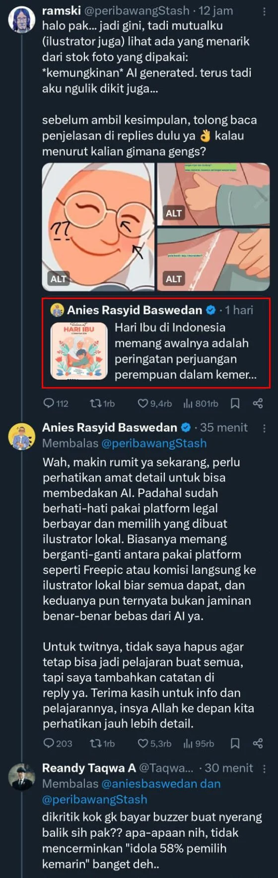 Pak Anies dikritik netizen terkait postingannya Hari Ibu dimana gambar yang disertakan ter Pak Anies... Pak Anies...
