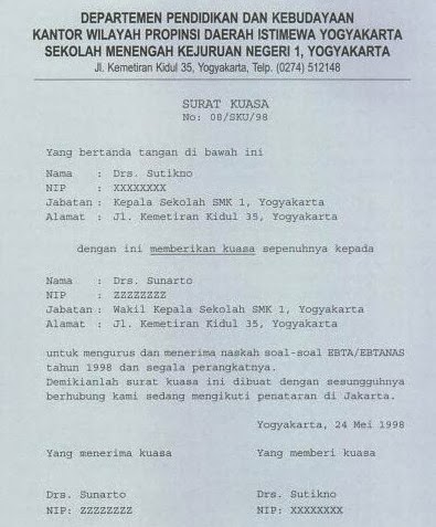 Pengertian, Fungsi, Macam dan Contoh Surat Kuasa - Murad 