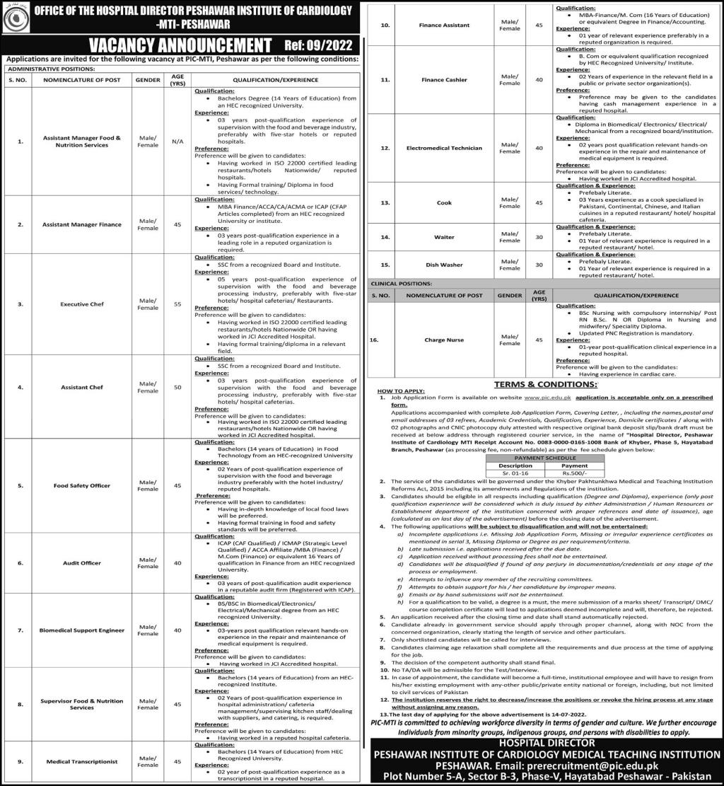 Latest Medical Teaching Institution MTI Medical Posts Peshawar 2022