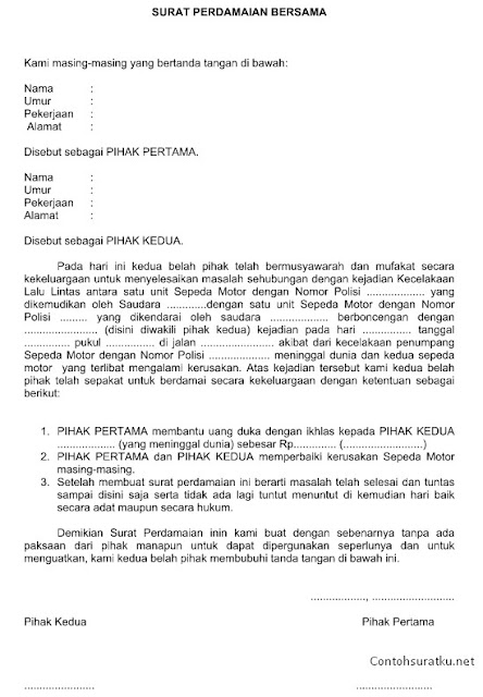 Contoh Surat Perjanjian Perdamaian Bersama dalam Bentuk Format Word  Doc