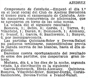 I Campeonato Individual de Catalunya 1923, recorte de prensa