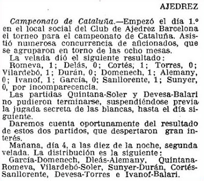 I Campeonato Individual de Catalunya 1923, recorte de prensa