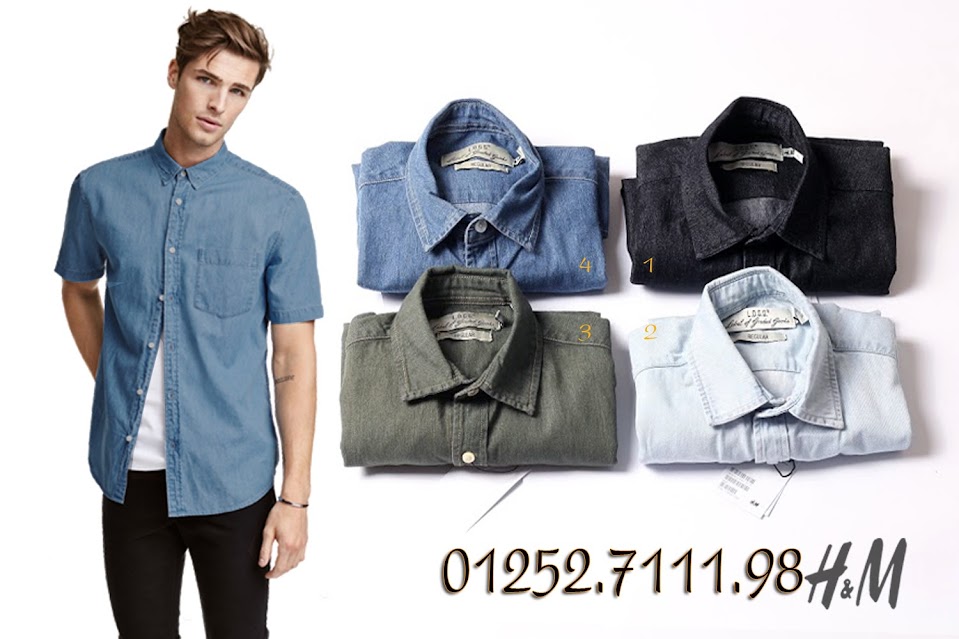 áo denim nam tay ngắn HM đẹp, chất lượng, giá rẻ
