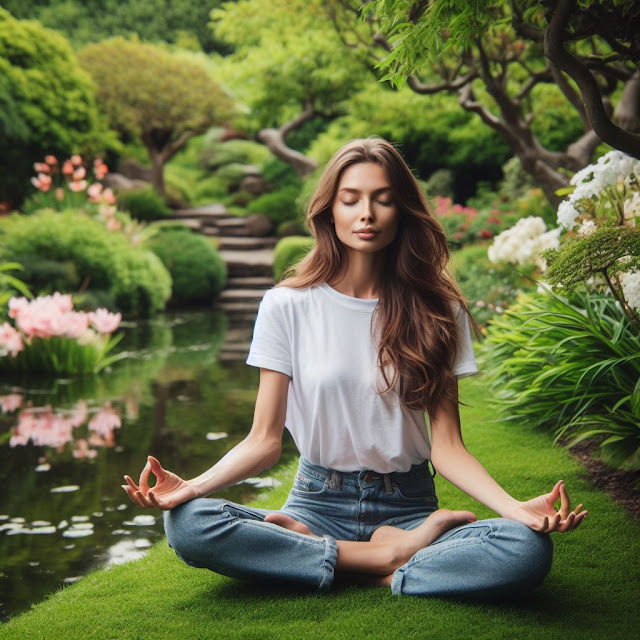 A women doing meditation in Garden